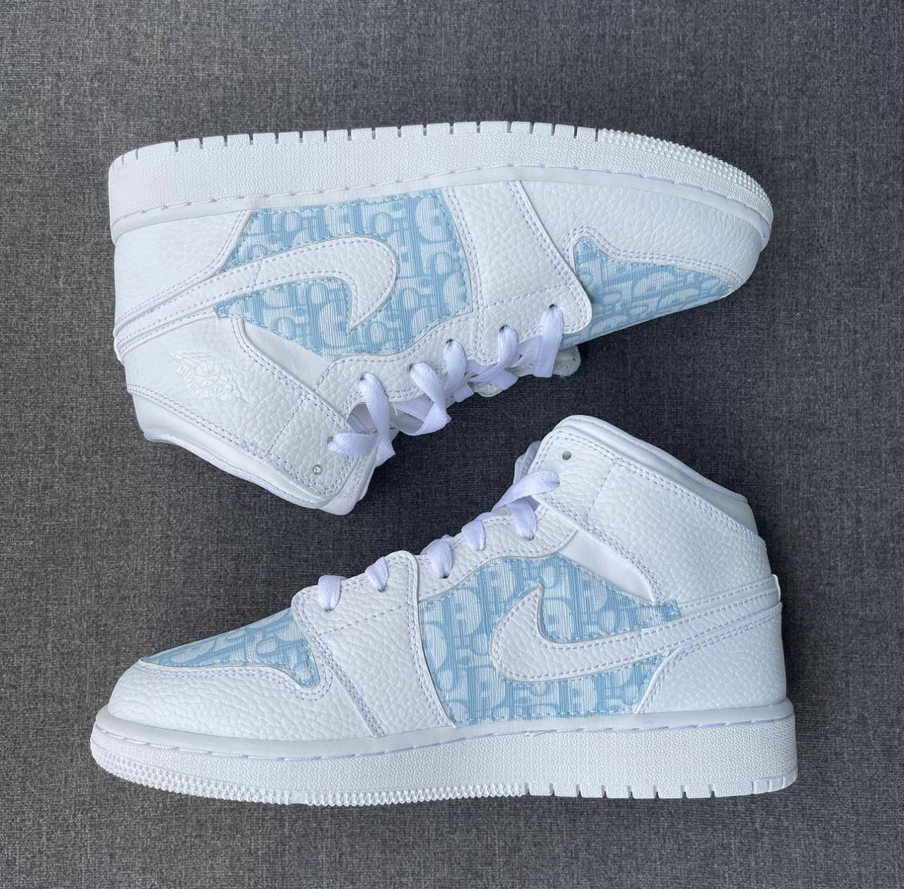 White AJ1Mid Adult x CD baby blue