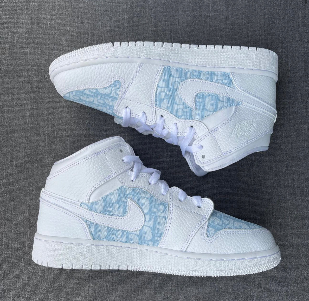 White AJ1Mid Adult x CD baby blue